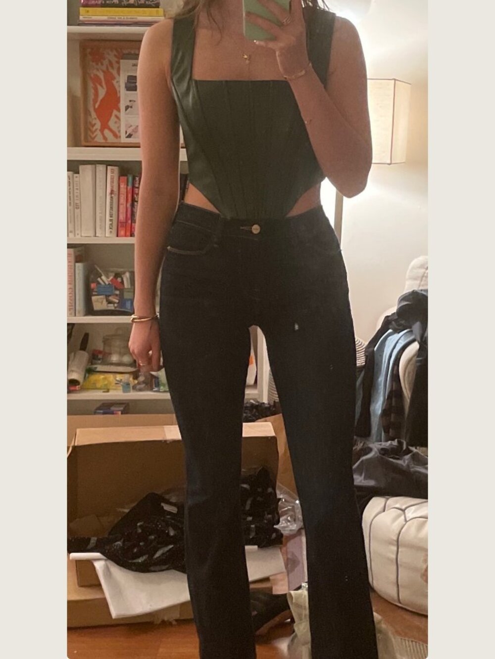 STAUD Dark Green Faux Leather Corset Top Size 2